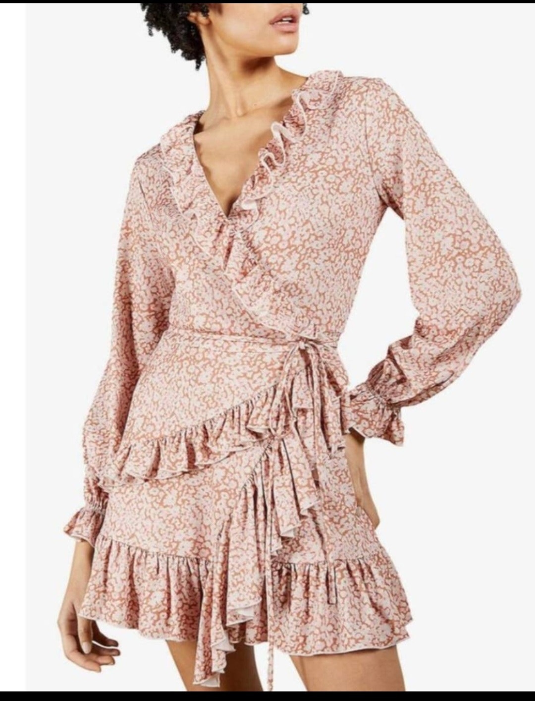 New Ted Baker Quiin Pink Floral Ruffled Long Sleeved Wrap Dress Size 6 Romantic